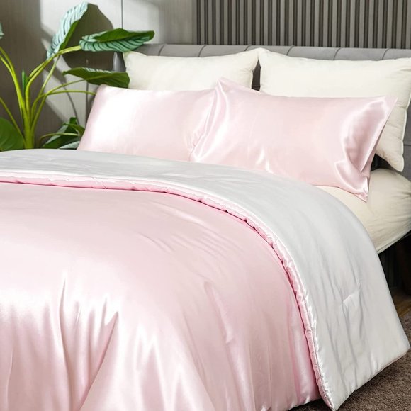 New Cooling Satin Comforter Set Soft Silky Cooling Down Alternative Reve… - Picture 6 of 9